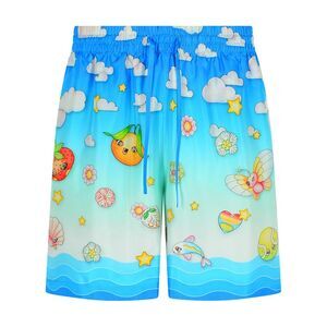 Casablanca 'Kawaii' Blue Silk Bermuda Shorts Men